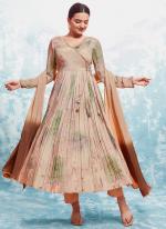 Chinon Silk Cream Party Wear Printed Readymade Gown